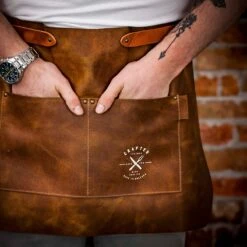 Crafted Vintage Short Leather Apron With Pocket