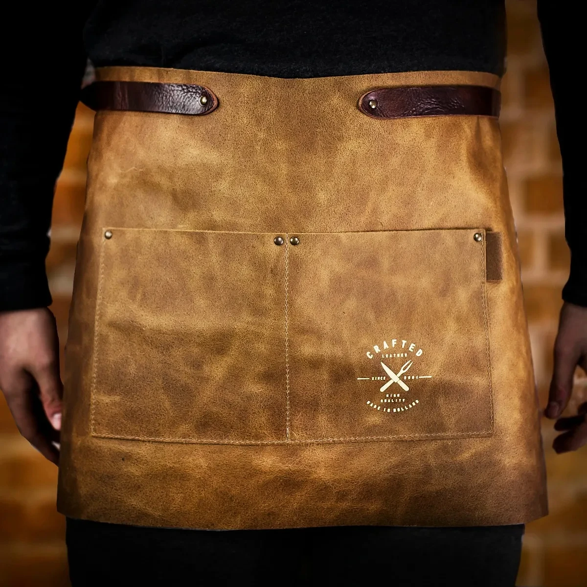 Crafted Vintage Short Leather Apron With Pocket 6 Crafted Vintage Short Leather Apron With Pocket - Image 4