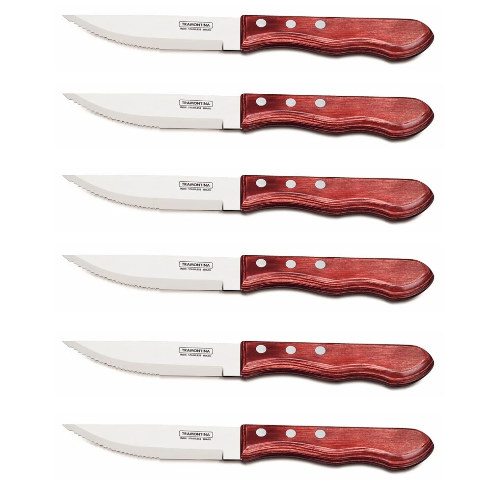 Tramontina 6-piece Steak Knife Set - Red Polywood Handles And Serrated Blades 4 Tramontina 6-piece Steak Knife Set - Red Polywood Handles And Serrated Blades - Image 2