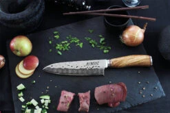 Wusaki Damas VG10 Santoku Knife 17cm Olive Wood Handle -Kitchen Knife Store wusaki damas vg10 santoku knife 17cm olive wood handle 2