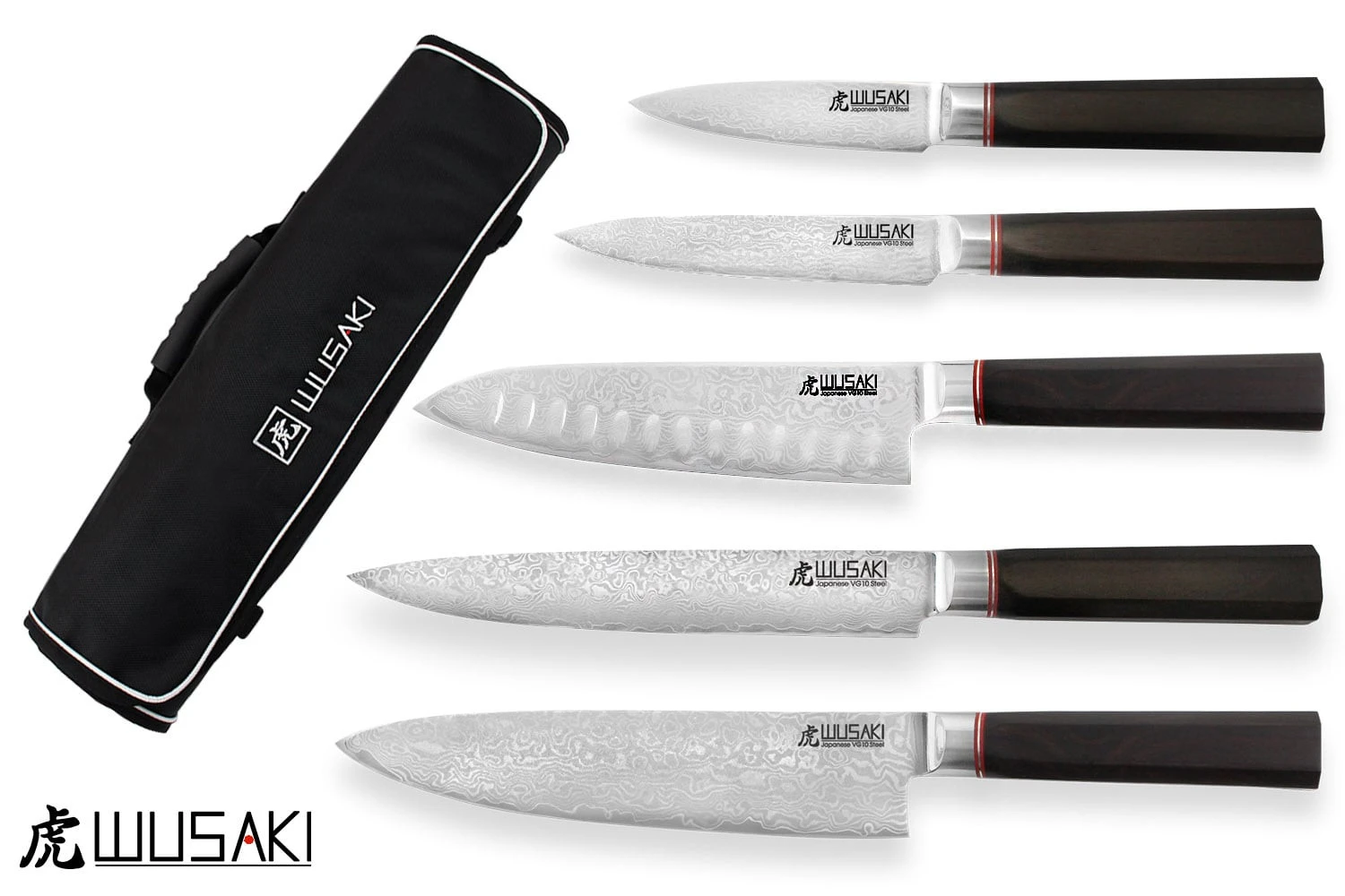 Wusaki Ebony VG10 Set With 5 Kitchen Knives + 1 Roll Bag 3 Wusaki Ebony VG10 Set With 5 Kitchen Knives + 1 Roll Bag